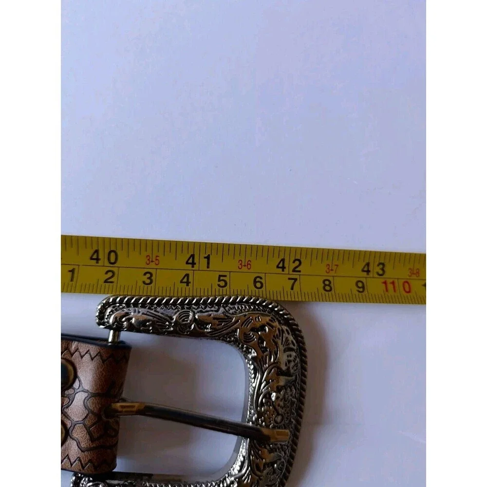 Western Floral Belt Genuine Leather Women's Size 42 Brown Silver Buckle